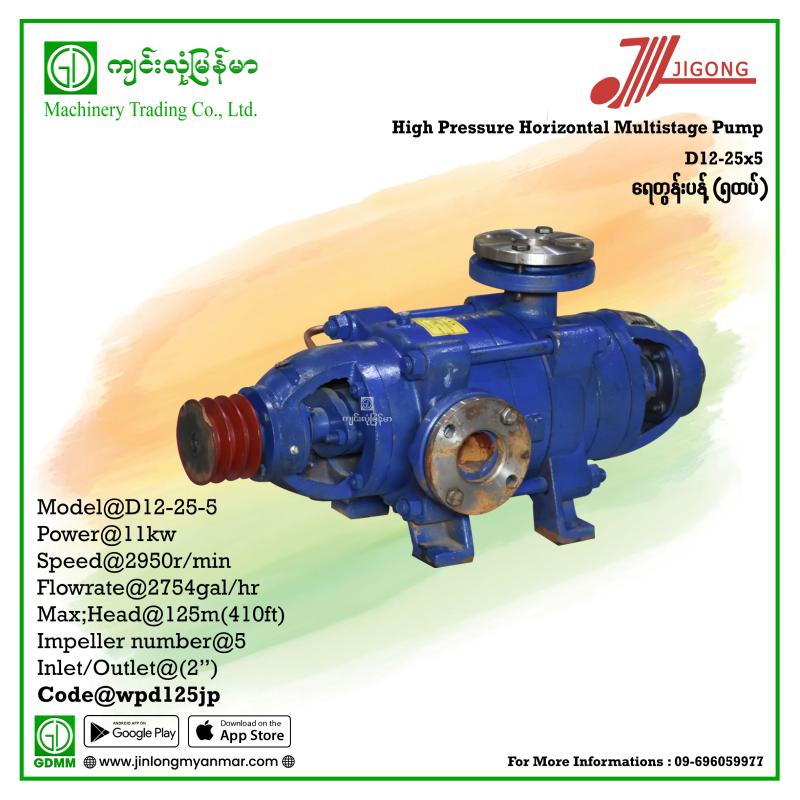 Multistage Pump JIGONG D12-25-5 125m 2" (Pulley)(11Kw)
